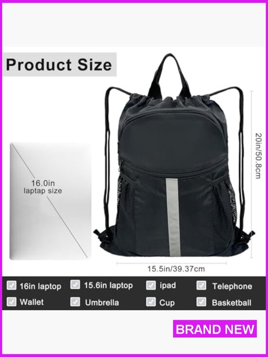 Drawstring Backpack with Shoe Compartment Waterproof Gym Sports Swim Cinch Sack main image 5
